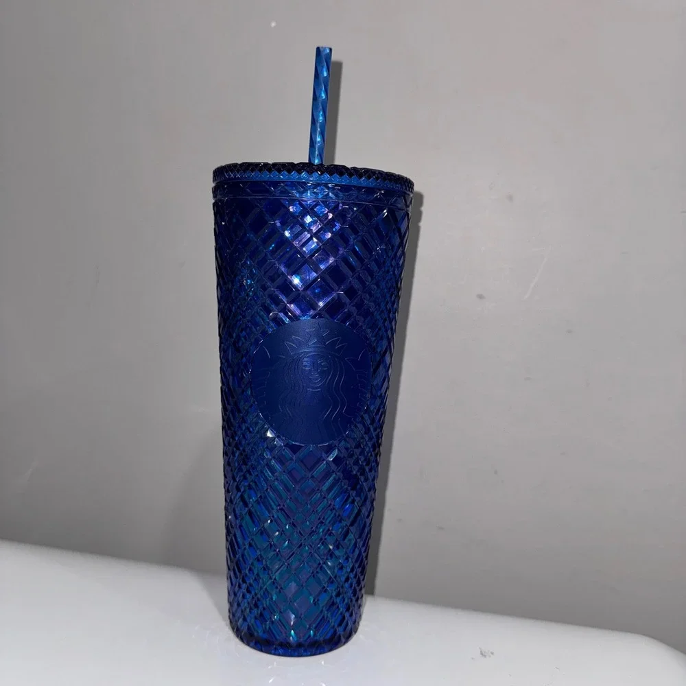 Starbucks Studded Tumbler Venti 24oz Royal Blue Excellent Iridescent Grid Cup